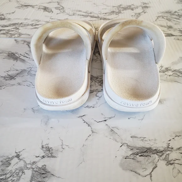 Nike White Dual-Strap Slide Sandals with Black Swoosh - Picture 4 of 6